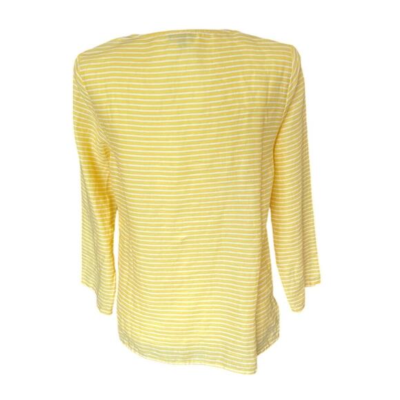 Talbots 100% Linen Yellow Striped Beaded Tunic Women's Size S Embroidery Preppy - Picture 2 of 7